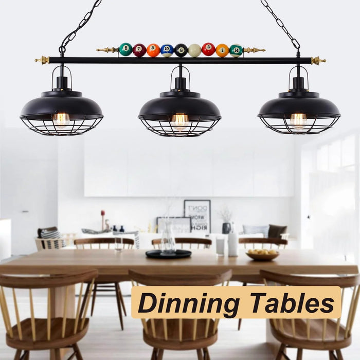 45" Hanging Pool Table Lighting Fixtures Ceiling Lamp Real Billiard Ball Design Pendant Lamp with 3 Metal Mesh Shades for Game Room Beer Party