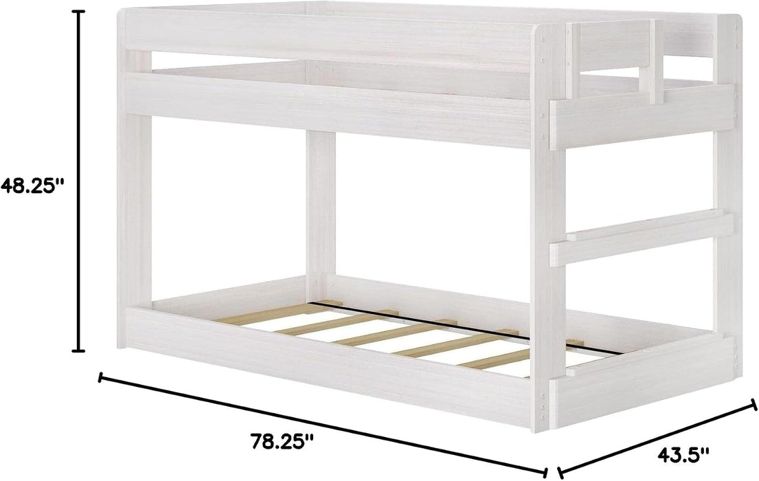 Twin Over Twin LowProfile SolidWood BunkBed Whitewash