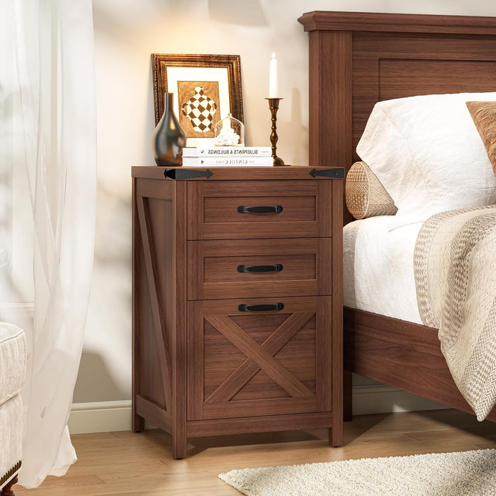 Vertical File Cabinet with 3 Drawers for Home Office, Walnut