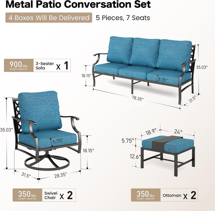 5-Piece Metal Outdoor Conversation Set, 7 Seats