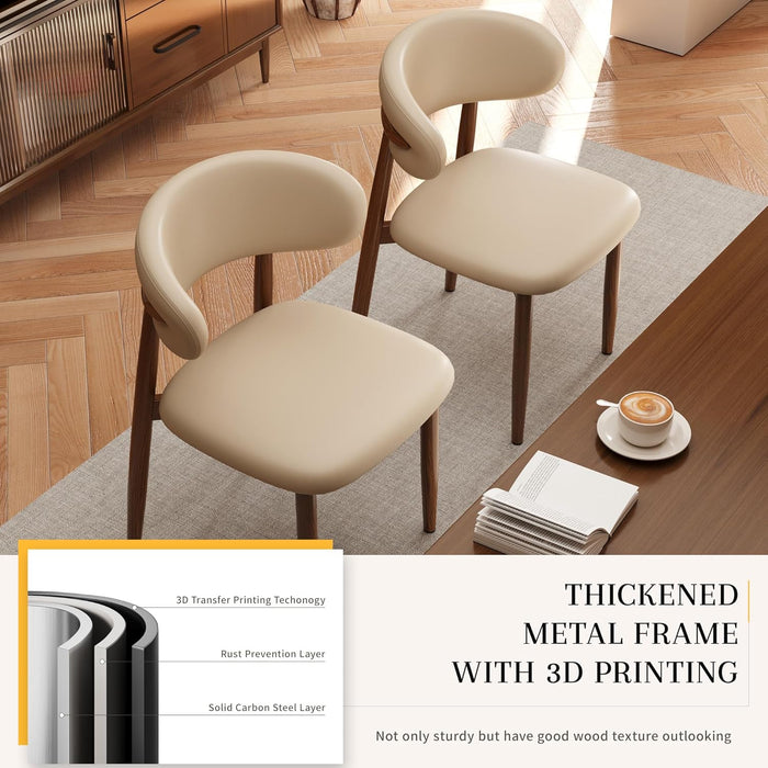 Kitchen Dining Chairs Set of 2 Modern Upholstered Dining Room Chair with Metal Legs, Walnut Leg/Khaki