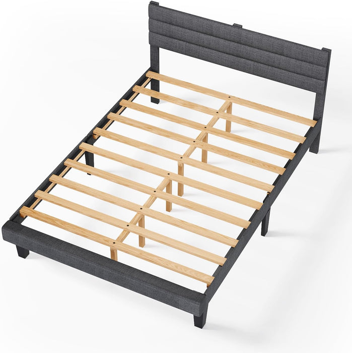 Queen Upholstered Platform Bed Frame with Headboard,Linen Dark Gray