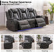 Power Reclining Sofa Couch with Wireless Charger, 3 Seaters with Recliner with Reading Light, Leather Electric 3 Seat Sofa Sectional Set for Living Room, Home Theater Seating with LED Lights, Grey