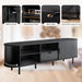 69" Mid-Century TV Stand with Power Outlet, Fluted Entertainment Center with Storage Drawer, TV Console with Sliding Door and Adjustable Shelves, TV Stand up to 80" for Living Room, Bedroom, Black