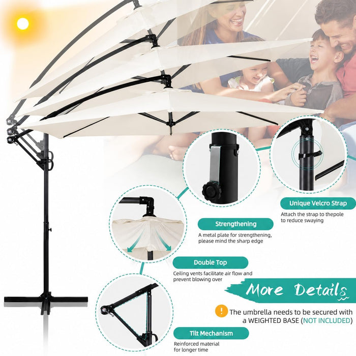 Large 9FT Offset Patio Umbrella with Cantilever Crank & Infinite Tilt, Heavy Duty Outdoor Hanging Umbrella with Cross Base for Backyard, Deck, Poolside