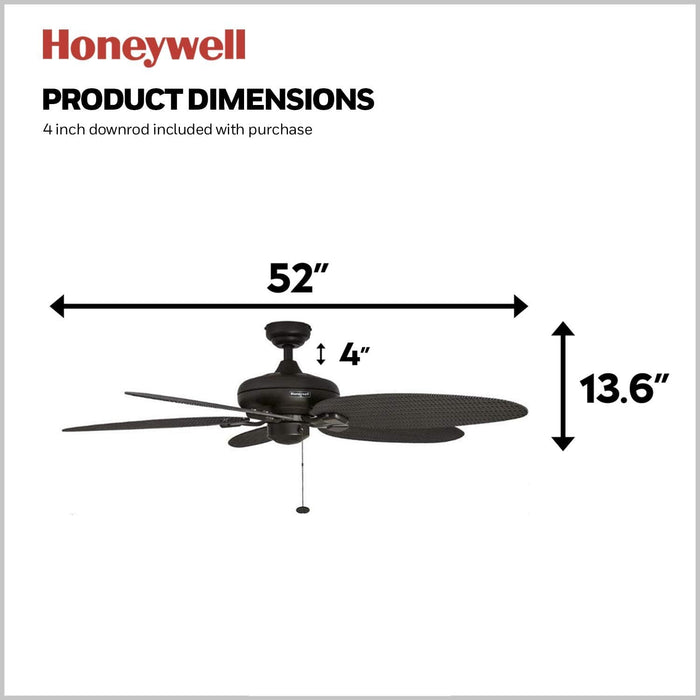 Ceiling Fans Duval 52 Inch Ceiling Fan, Quick 2 Hang Indoor/Outdoor Ceiling Fan with Pull Chain, Tri-Mount 5 Blade Tropical Design, ETL Damp Rated, Bronze (50201-01)