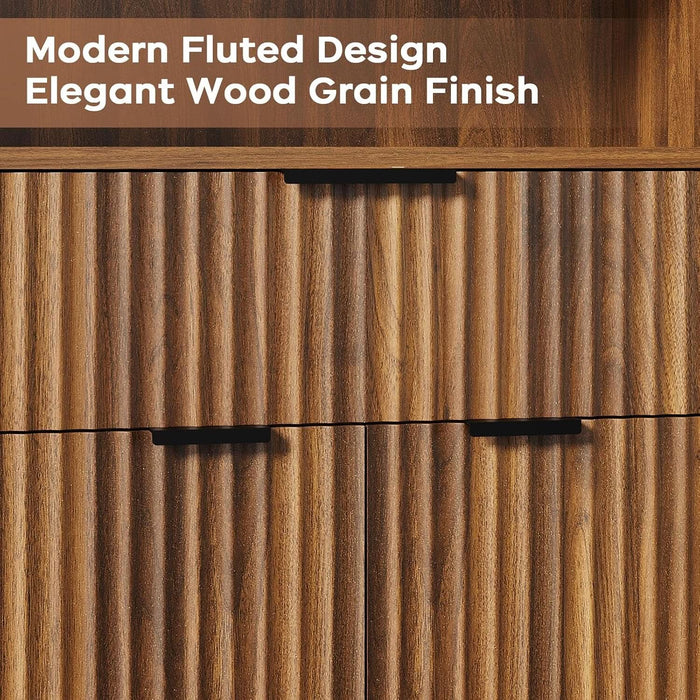 Fluted Buffet Cabinet with Storage, Modern Coffee Bar Cabinet