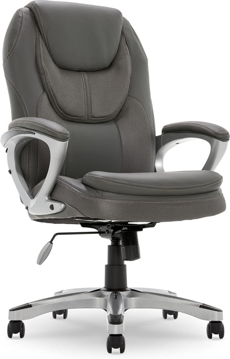 Executive Office Padded Arms, Adjustable Ergonomic Gaming Desk Chair with Lumbar Support, Faux Leather and Mesh, Light Gray
