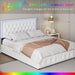 Queen LED Bed with 4 Drawers, LED Lights Platform Storage Bed Frame with Upholstered Adjustable Button Tufted Headboard, PU White