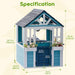 Wooden Playhouse, Outdoor Kids Playhouse with Sink, Stove, Cookware, Flowerpot Holders, Snack Bar, Cottage Play House for Backyard, Blue