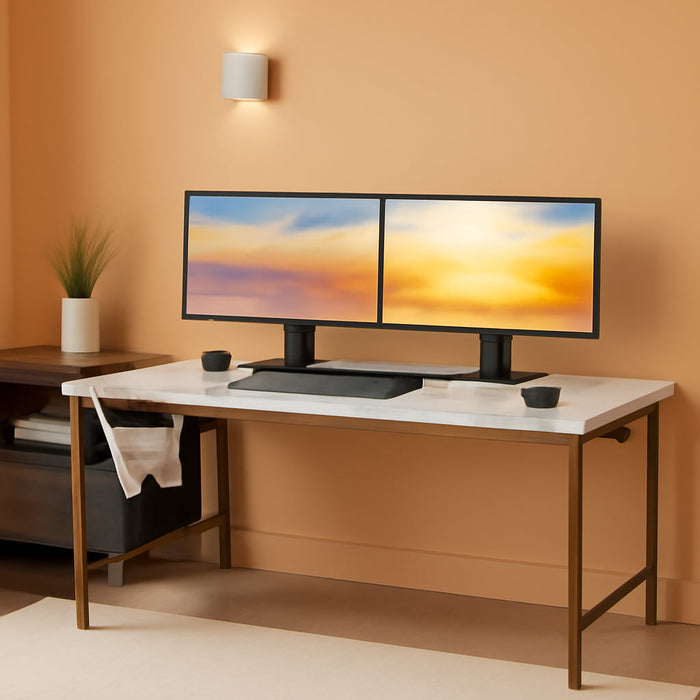 Computer Desk Large Office Desk, 48 Inch Writing Desk with Storage, Modern PC Desk Work Table with Headphone Hook for Home Office, White Marble + Gold Leg