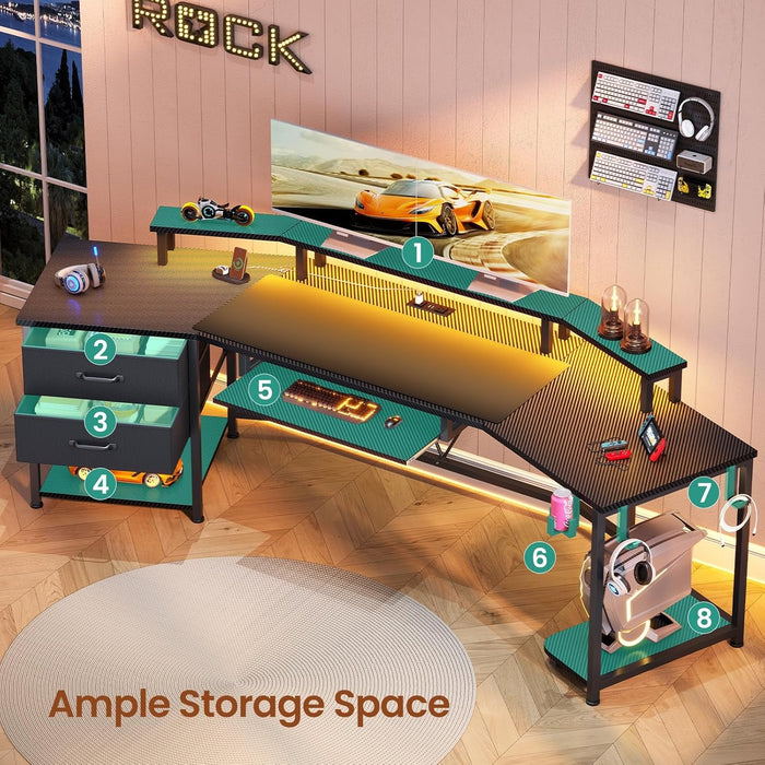 79 Inch Gaming Desk With LED Lights And Storage - ShipItFurniture