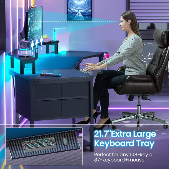 79 Inch Gaming Desk With LED Lights And Storage - ShipItFurniture