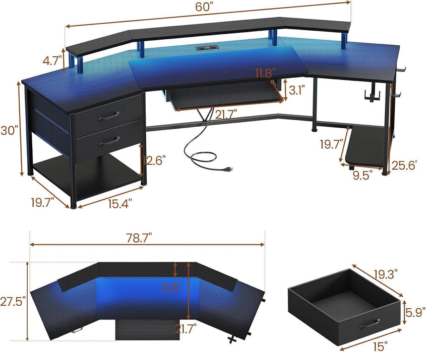 79 Inch Gaming Desk With LED Lights And Storage - ShipItFurniture
