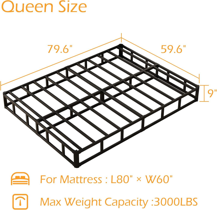 9 Inch Box Spring for Queen Bed, Heavy Duty Metal Box Spring Bed Base with Fabric Cover, Mattress Foundation, Easy Assembly, Noise Free, Black