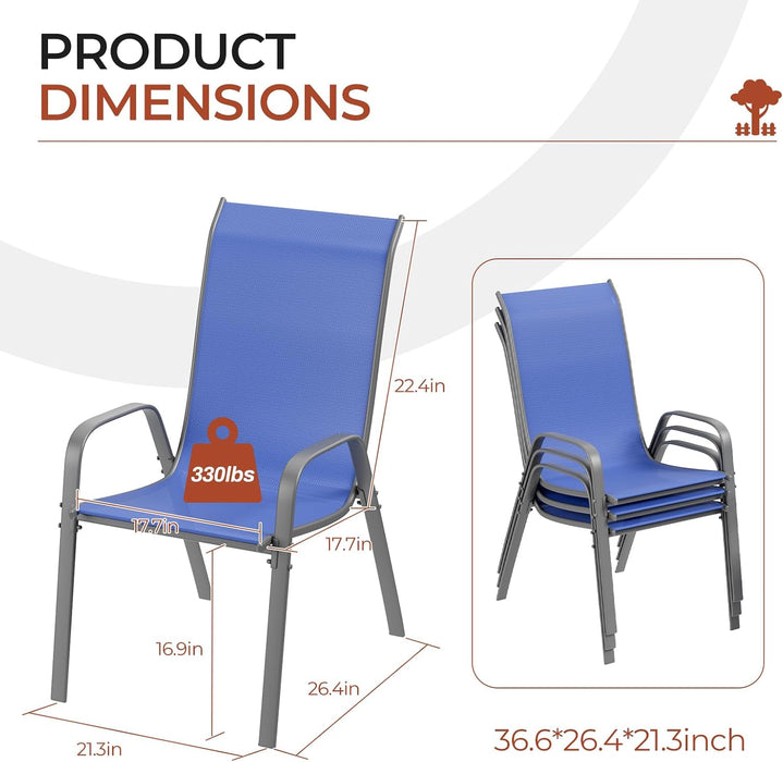 Patio Chair, Outdoor Stackable Textilene Chairs Set of 4, Navy Blue