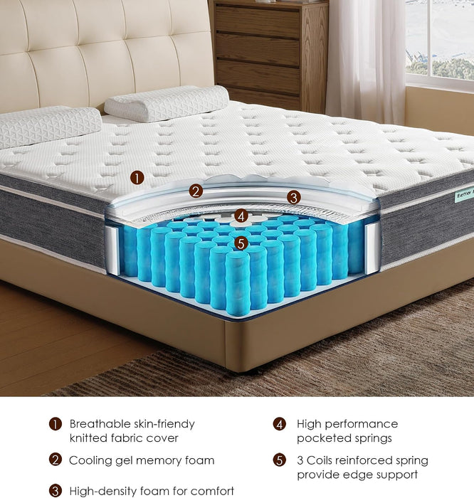 Full Size Mattress 12 Inch, Cooling Hybrid Mattress in a Box