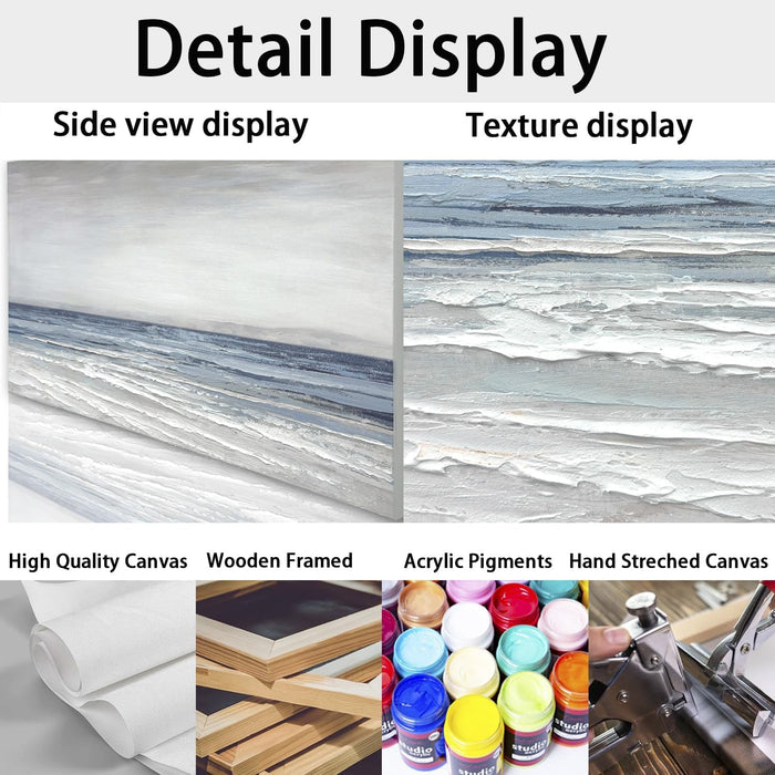 Abstract Wall Art Painting Wall Decor Large Artwork Textured Blue and White Sea Background Canvas Wall Art for Living Room Bedroom Home Decor 20"X40"