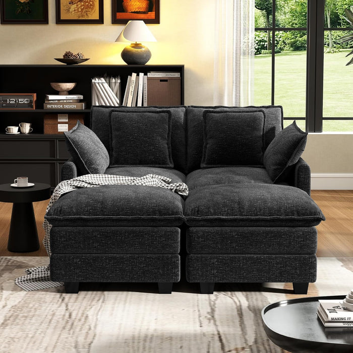 58 Inch Black Cloudlike Loveseat Removable Pillows