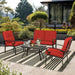 4Pcs Metal Outdoor Furniture Patio Conversation Set (Loveseat and Coffee Table, 2 Dining Chair) -Wrought Iron Patio Chair Set with Cushions (Red)