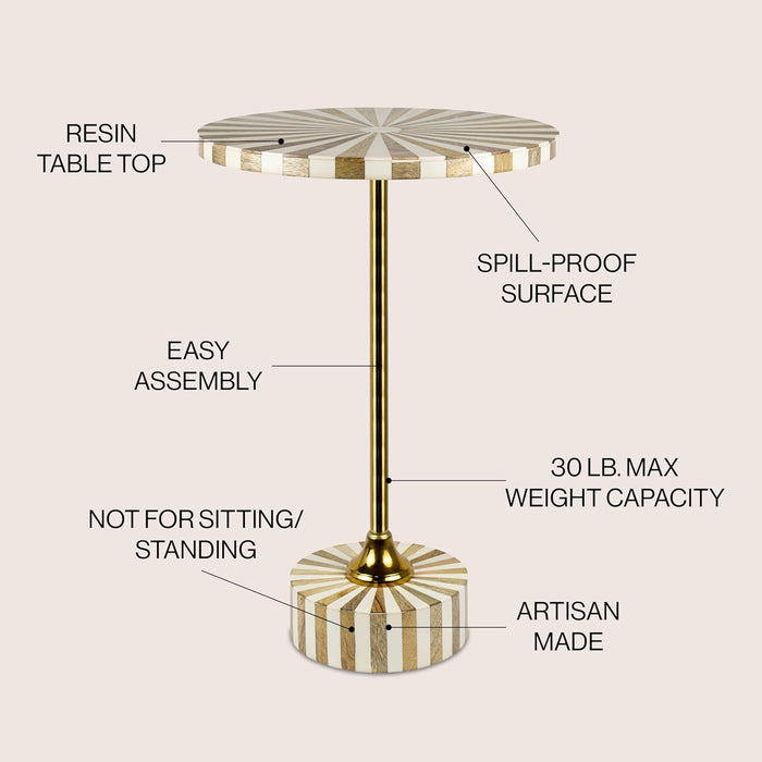 END1004A Calix 23.5" Contemporary Minimalist Metal/Resin round End Table, Light Brown/White Drink Table for Living Room, Bedroom, Office, Bathroom