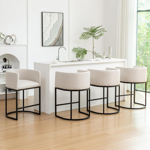Counter Height Bar Stools Set of 4, 25" Modern Barstools with Backrest, Barrel Counter Stools with Metal Frames, Linen Fabric Upholstered Bar Stool for Kitchen Island, Pub (Beige)