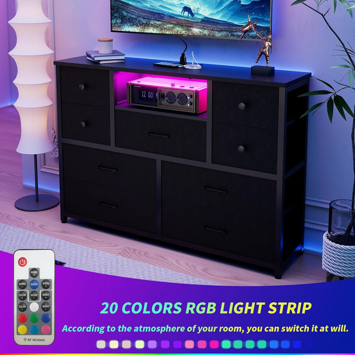 Charcoal Nine Drawer Wardrobe TV Entertainment LED