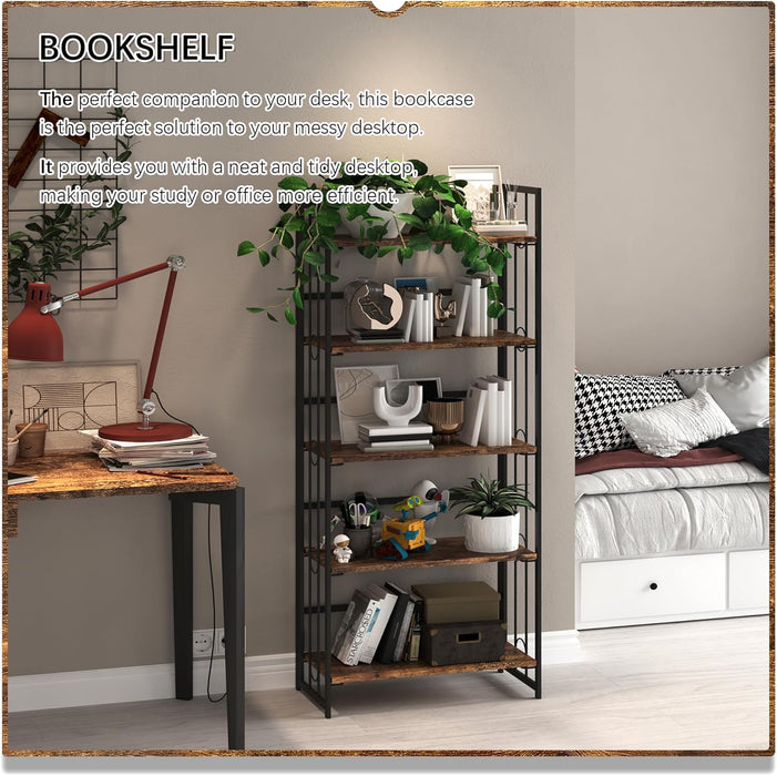 Foldable IndustrialGrade 59 Inch Bookshelf No Assembly