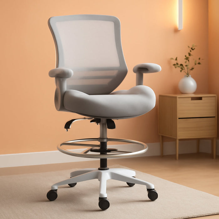 400Lbs Mesh Ergonomic Office Drafting Chair Big Adjustable Foot Ring Height Adjustable Armrest (Grey)