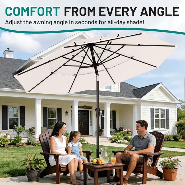 9Ft Patio Umbrella Cream UV Protected Windproof All Weather