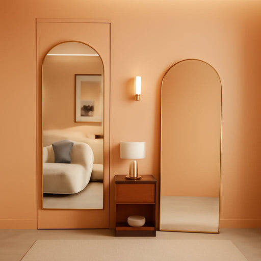 58"X20" Arched Full Length Door Mirror, Over-The-Door Hanging, Floor Standing, Wall Mounted or Leaning, Metal Frame Body Mirror for Bedroom, Living Room, Closet, Dorm, Gold
