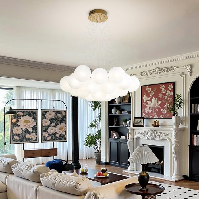 Modern Bubble Chandelier Lighting 19-Light Mid-Century White Glass Globe Chandeliers Cluster Pendant Light Gold Finish Hanging Lamp for Bedroom Living Room