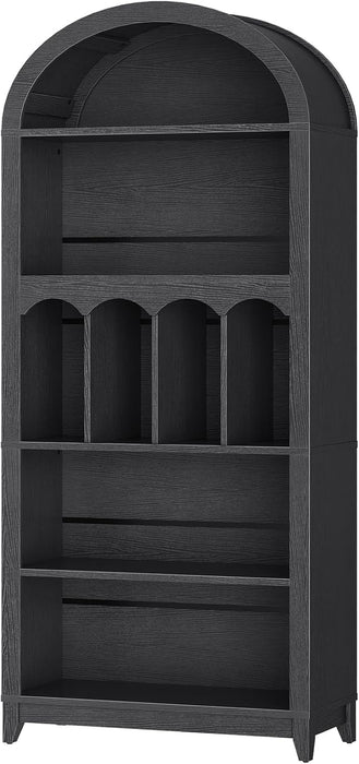 Arched Bookshelf, 70.9" Tall Arch Bookcase with Storage, 5-Tier Farmhouse Book Shelf, Modern Arched Cabinet, Wooden Bookshelf with Open Display Shelves for Living Room, Office, Black BK53SJ01