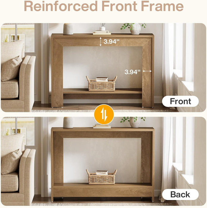 41.3" Farmhouse Console Table, Narrow Entryway Table with 2-Tier Open Storage, Sofa Table behind Couch, Rustic Console Table for Living Room, Hallway, Foyer, Light Walnut
