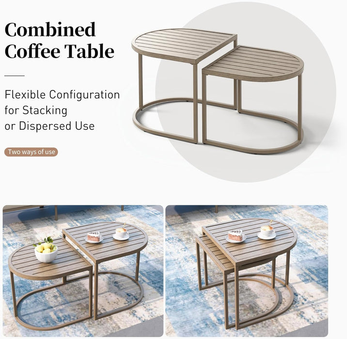 Metal Frame Patio Furniture Set, 5 PCS Modern Outdoor Patio Furniture Set, Wood-Like Patio Seating with Coffee Table and Patio Swivel Chairs, Patio Conversation Set for Backyard Deck