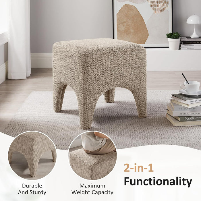 17" Boucle Modern Square Foot Stool Ottoman, Vanity Stool for Makeup, Rectangle Foot Rest for Couch, Upholstered Ottoman Stool for Living Room, Bedroom, Entryway (1, Camel)