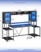 Gaming Desk 74.8'' with LED Lights, Hutch and Storage Shelves, Computer Desk with Monitor Stand, Large PC Gamer Desk Workstation, Ergonomic Gaming Table for Bedroom, Living Room, Black