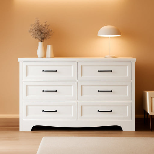 6-Drawer Dresser for Bedroom – 47" Wide Modern Wooden Chest with Natural Wood Texture, TV Stand & Storage, Metal Corner Brackets, Wood Drawer Organizer for Living Room, Hallway