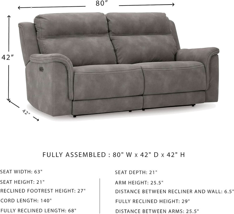 Next-Gen Durapella Power Reclining Sofa, USB, Extended Ottoman, Water Repellent Faux Leather, 80" W X 42" D X 42" H, Slate Gray