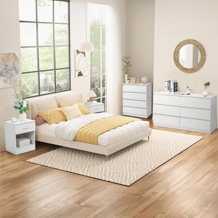 White 4 Drawer Dresser - Modern Chest of Drawers for Bedroom, Small Wood Dressers with Storage, Cut-Out Handles, Anti-Tipping, Living Room, Hallway, Entryway, Home Office