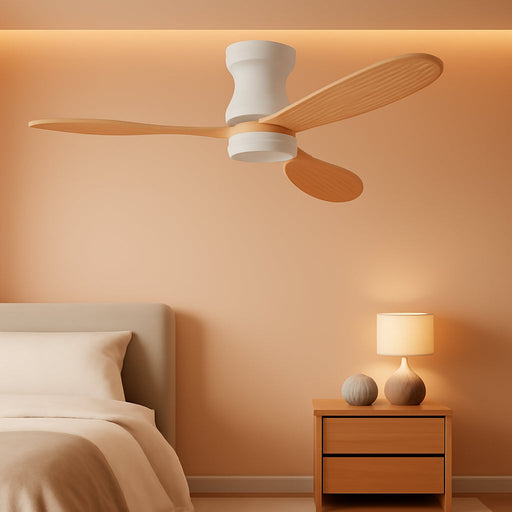 42In Wood Flush Mount Ceiling Fans with Lights Remote,Smart,Low Profile | Alexa/App Control,Easy Install,Quiet,Light Wood White,Hugger LED Ceiling Fan for Outdoor Indoor Porch Kitchen Bedroom,3 Blade