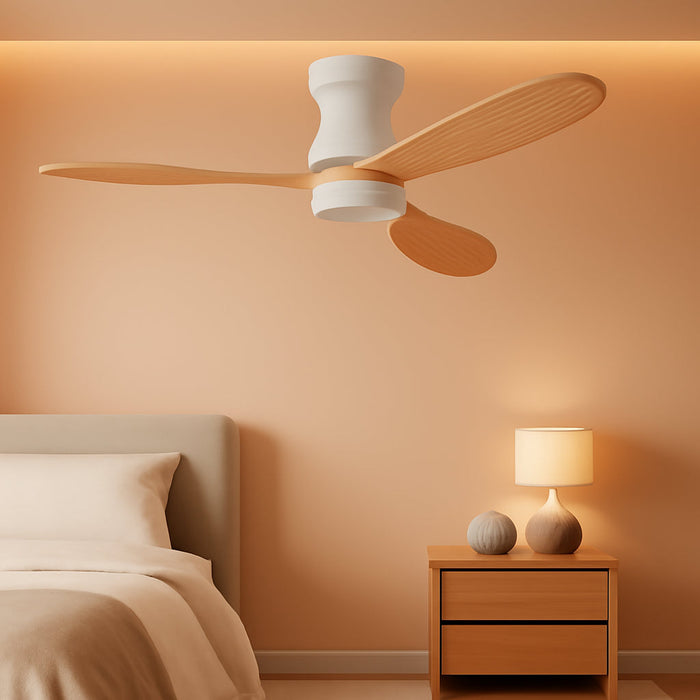 42In Wood Flush Mount Ceiling Fans with Lights Remote,Smart,Low Profile | Alexa/App Control,Easy Install,Quiet,Light Wood White,Hugger LED Ceiling Fan for Outdoor Indoor Porch Kitchen Bedroom,3 Blade