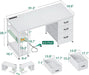 51 Inch Computer Desk with Fabric Drawers & USB Power Outlets- Reversible Home Office Desk with Storage Shelves, Work from Home, Modern Work/Writing/Study Table for Bedroom, White