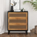 Aril 3-Drawer Woven Cane Front Accent Chest, Mid Century Modern 3 Drawers Nightstand
