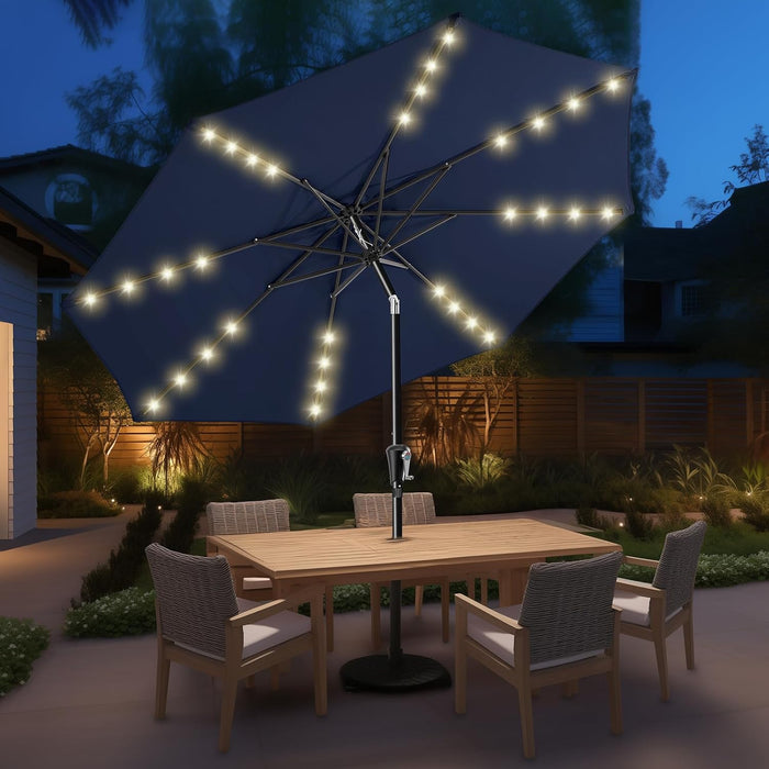 9FT Solar Patio Umbrella, 45° Easy Tilt Outdoor Table Umbrella