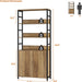 71" Tall Bookshelf with Doors and Adjustable Shelf, Brown | Industrial Display Standing Shelf Rack with 3-Tier Shelves, Bookcase with Protective Rails for Living Room, Office