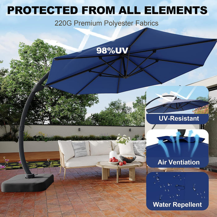 Outdoor Large round Aluminum Offset Umbrella, Heavy Duty Offset Umbrella with 360°Rotation, Offset Patio Cantilever Umbrellas with Base Included