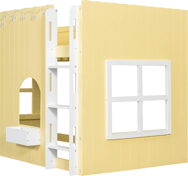 Twin-Size Solid-Wood Loft Bed With LED-Illuminated Yellow
