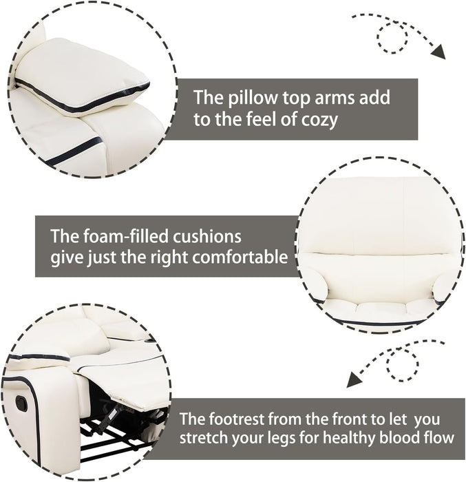 Recliner Sofa Set Bonded Leather, Living Room Furniture Set,Leather Sofa Set Reclining Sofa Manual Recliner Couch (Chair and Sofa Set,Cream White)