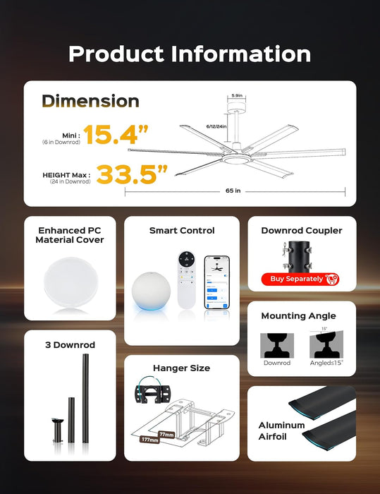 Premium 65 Inch Ceiling Fan Intelligent Climate Control